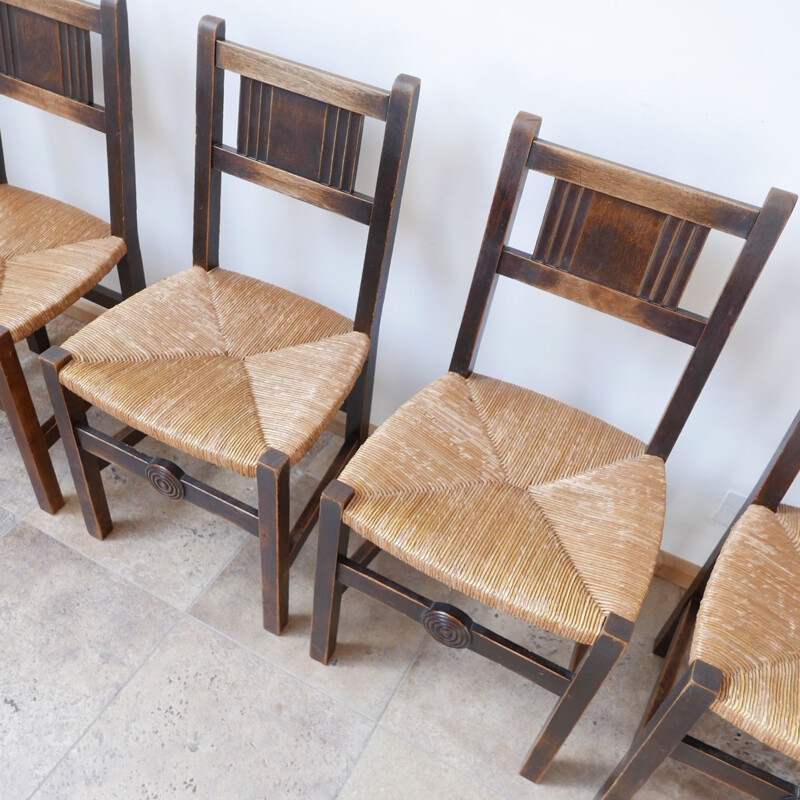 Satz von 6 Vintage-Stühlen aus Binsenholz von Charles Dudouyt, Frankreich 1940