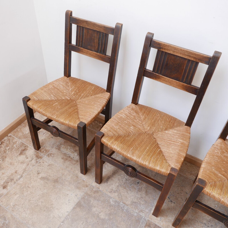 Set of 6 vintage rush chairs by Charles Dudouyt, France 1940