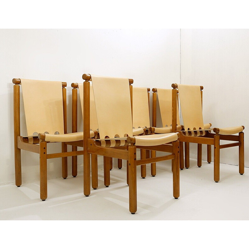 Lot de 6 chaises vintage en cuir par Ilmari Tapiovaara pour La Permanente Mobili Cantù, Italien