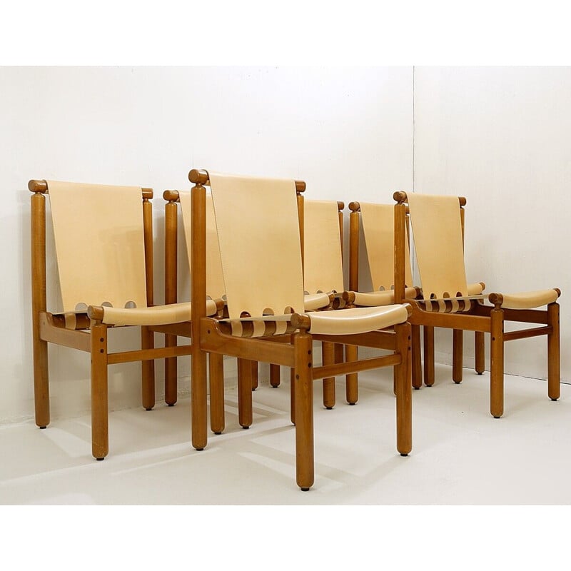 Juego de 6 sillas de cuero vintage de Ilmari Tapiovaara para La Permanente Mobili Cantù, Italia