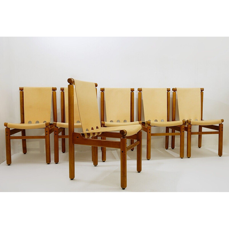 Conjunto de 6 cadeiras de couro vintage de Ilmari Tapiovaara para La Permanente Mobili Cantù, italiano
