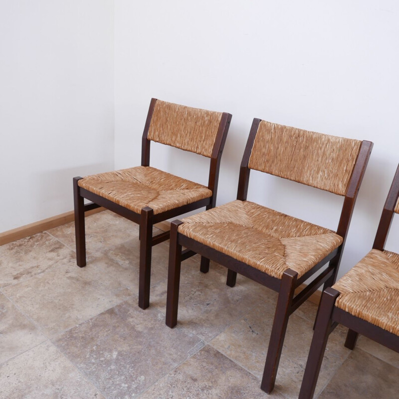 Set of 4 vintage Rush Dutch Dining Chairs, Holland 1960s