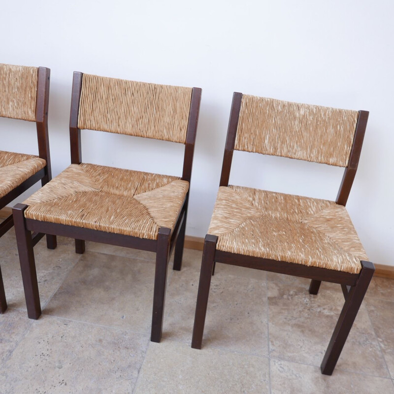 Set of 4 vintage Rush Dutch Dining Chairs, Holland 1960s