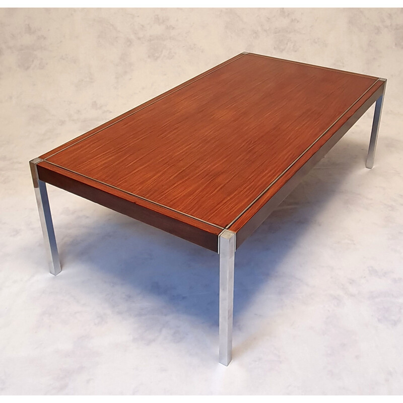 Table Basse vintage en noyer & acier chromé de Richard Schultz pour Knoll International, USA 1963