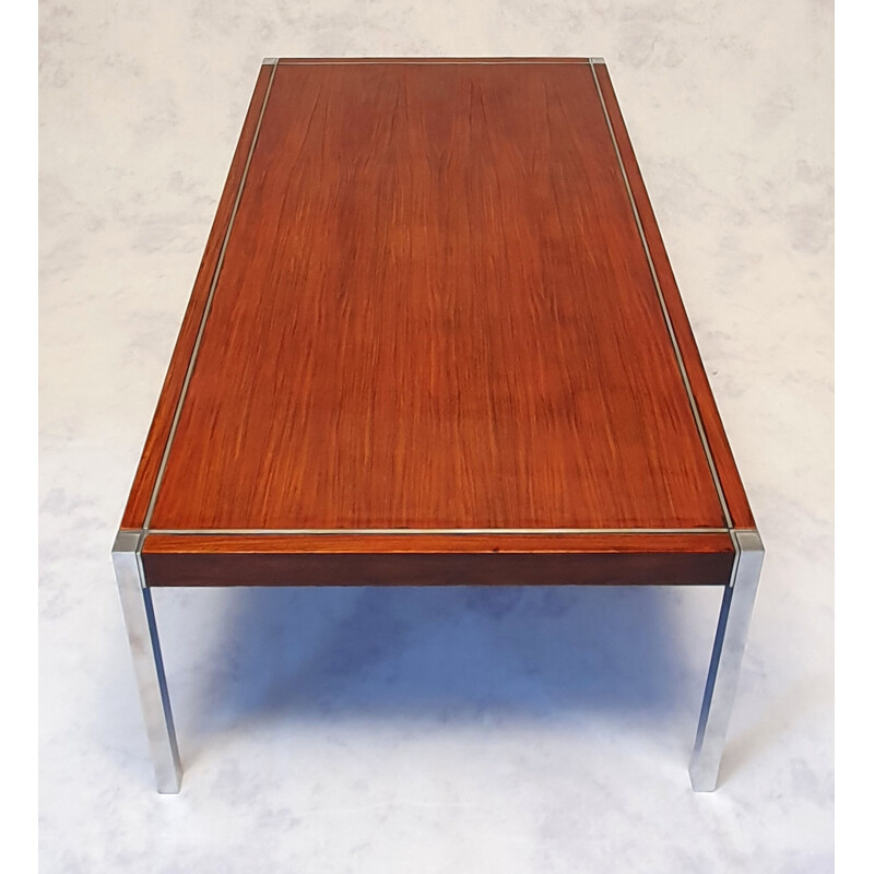 Table Basse vintage en noyer & acier chromé de Richard Schultz pour Knoll International, USA 1963
