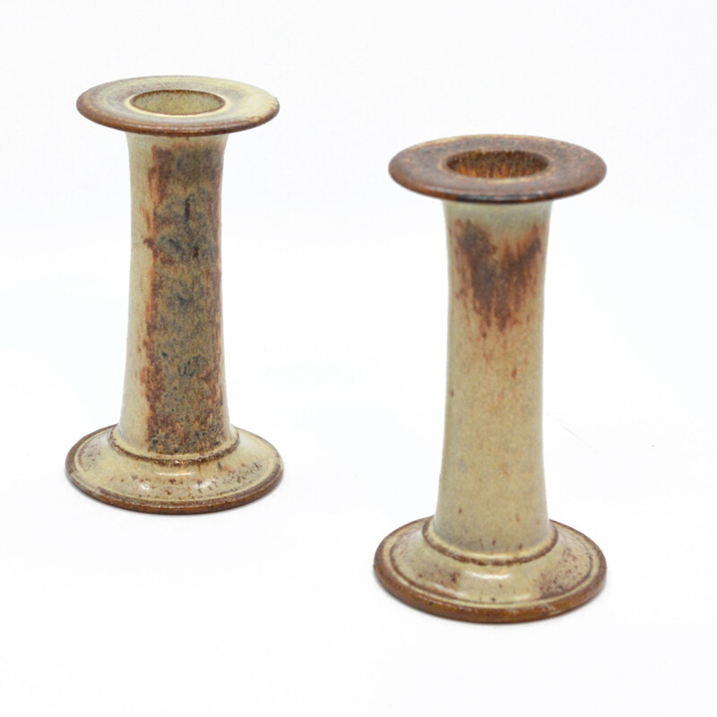 Pair of vintage Cady Clay Works stoneware candlesticks, United States 1980s