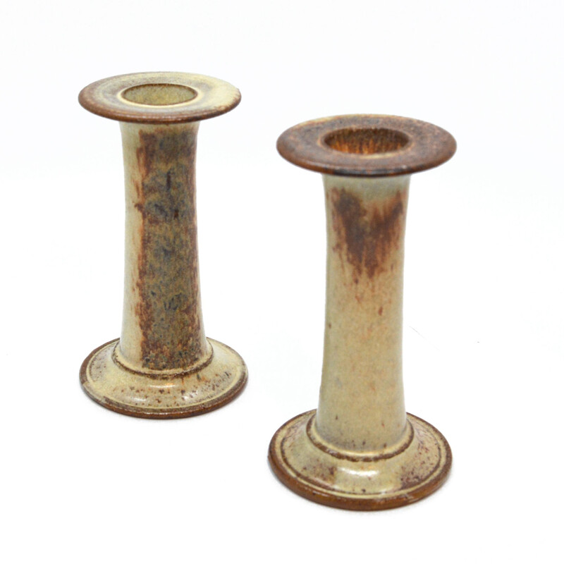 Pair of vintage Cady Clay Works stoneware candlesticks, United States 1980s