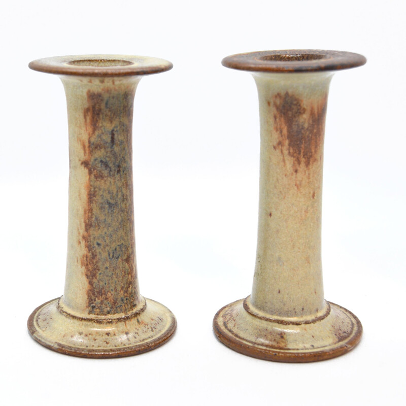 Pair of vintage Cady Clay Works stoneware candlesticks, United States 1980s