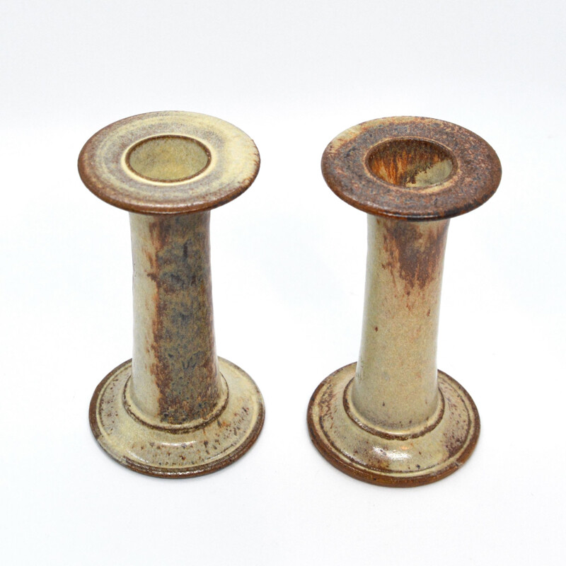 Pair of vintage Cady Clay Works stoneware candlesticks, United States 1980s