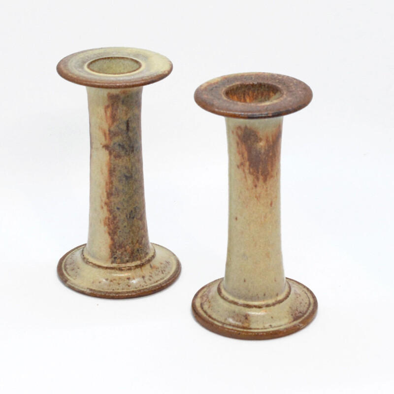 Pair of vintage Cady Clay Works stoneware candlesticks, United States 1980s