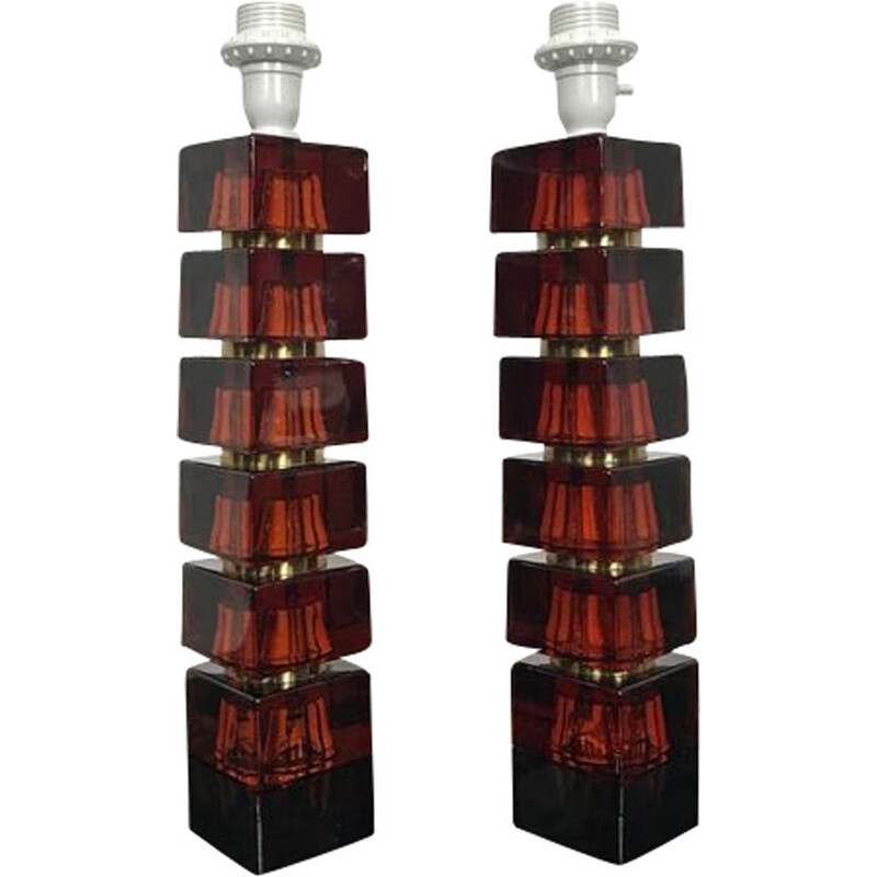 Pair of vintage table lamps by Carl Fagerlund for Orrefors, 1960