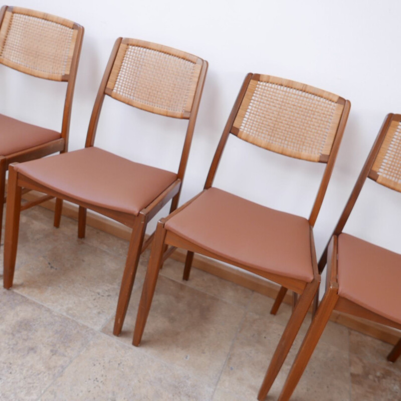 Lot de 6 chaises vintage en teck et cuir beige, Danois