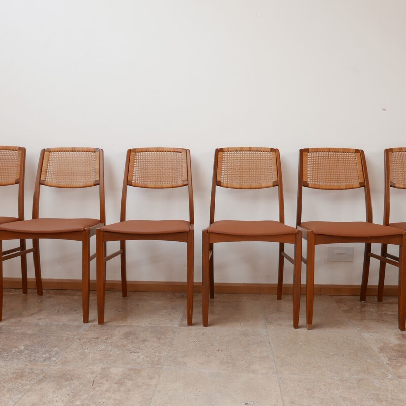 Set von 6 Vintage-Stühlen aus Teakholz und beigem Leder, Dänisch