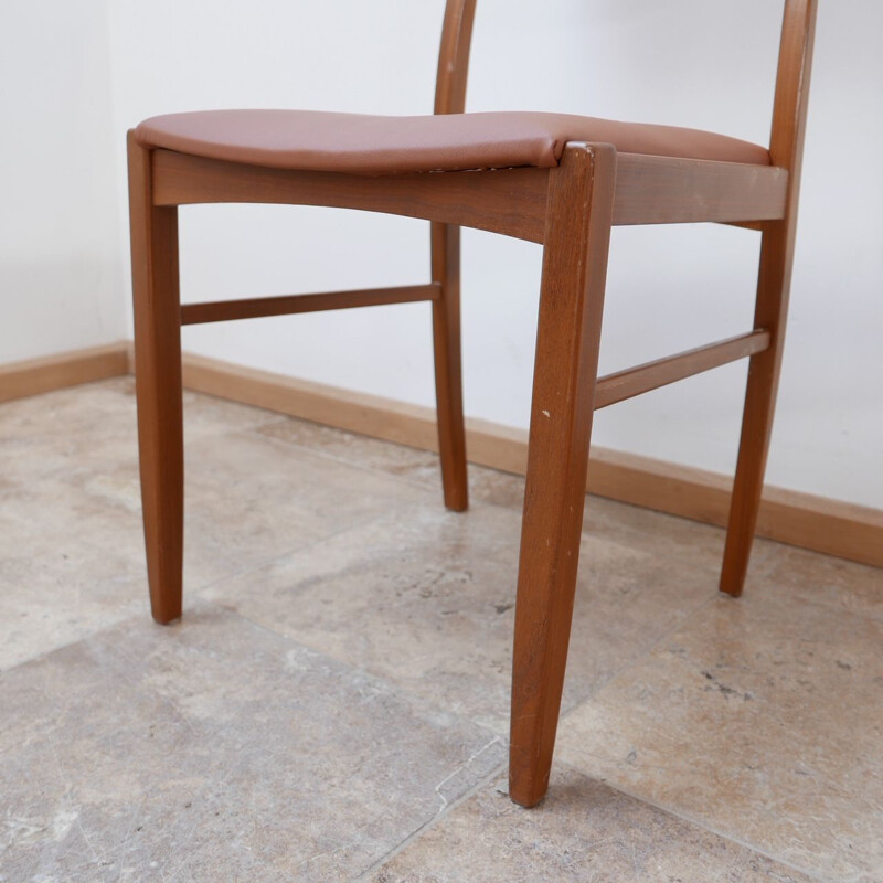 Set of 6 vintage Teak and Tan Leather Dining Chairs, Danish