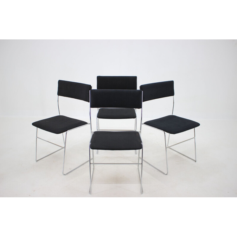 Satz von 4 minimalistischen Vintage-Stühlen verchromt, Tschechoslowakei 1970