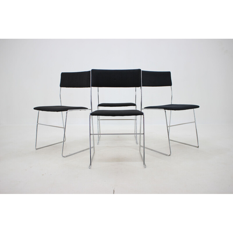 Set van 4 vintage minimalistische verchroomde stoelen, Tsjechoslowakije 1970