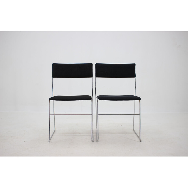 Satz von 4 minimalistischen Vintage-Stühlen verchromt, Tschechoslowakei 1970