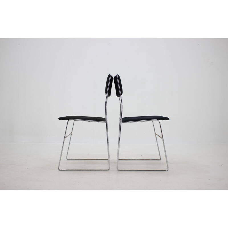 Set di 4 sedie vintage minimaliste cromate, Cecoslovacchia 1970