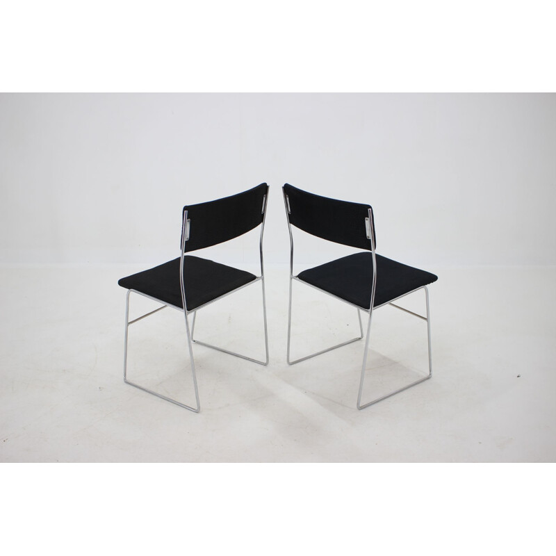 Set of 4 vintage Minimalist Chrome Plated Dining Chairs, Czechoslovakia 1970s