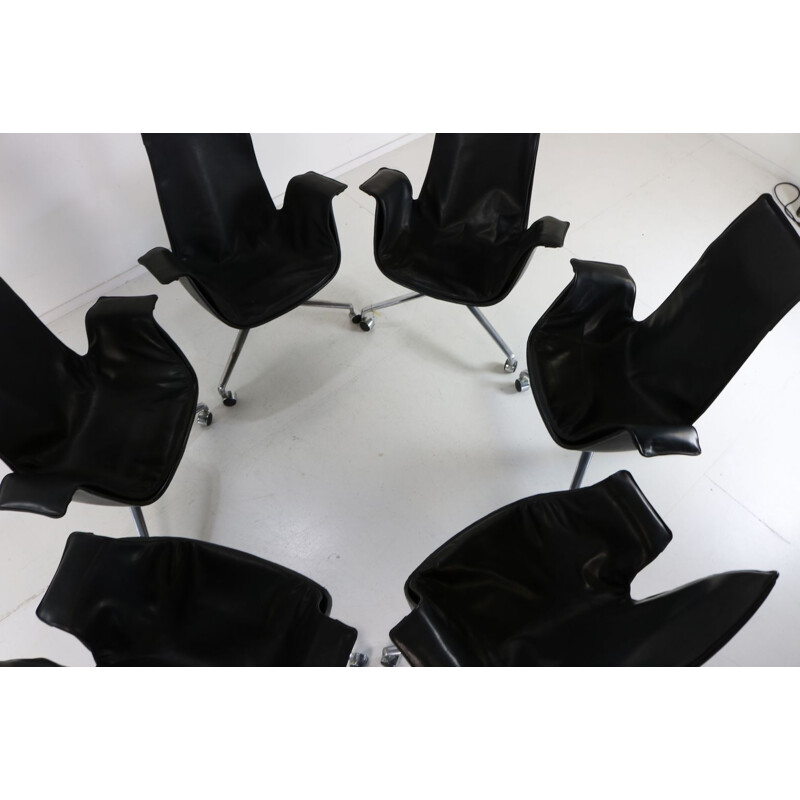 Set of 6 vintage leather chairs "FK6725" by Preben Fabricius and Jørgen Kastholm for Kill International, Germany
