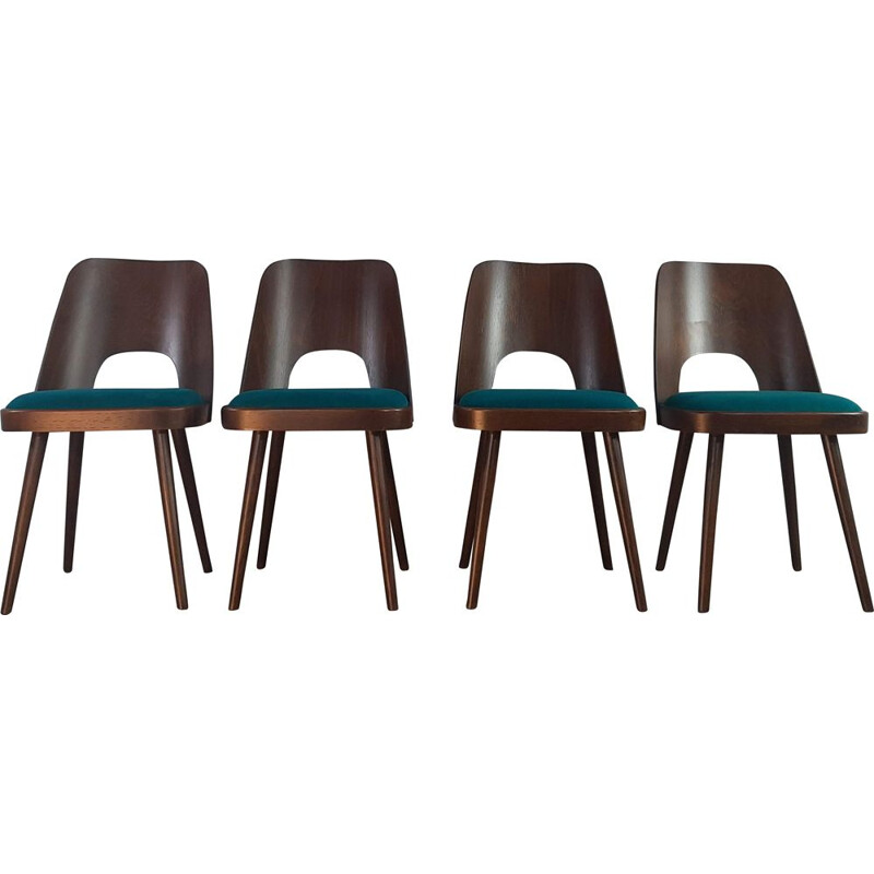 Set of 4 vintage walnut chairs model 5152 by Oswald Haerdtl, Czechoslovakia 1955s