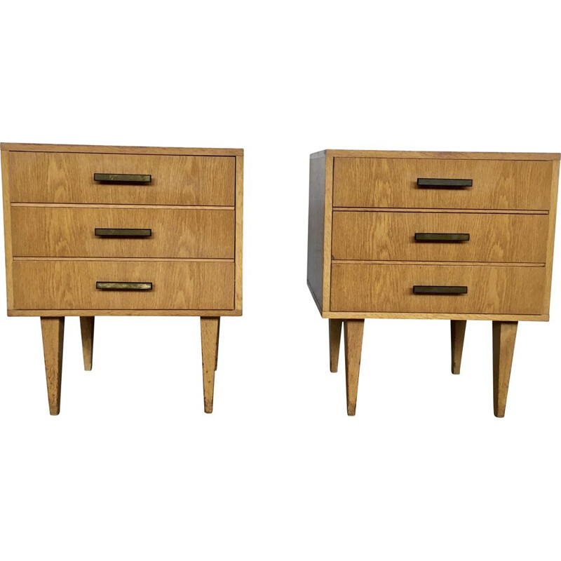 Pair of vintage bedside tables, French 1950s