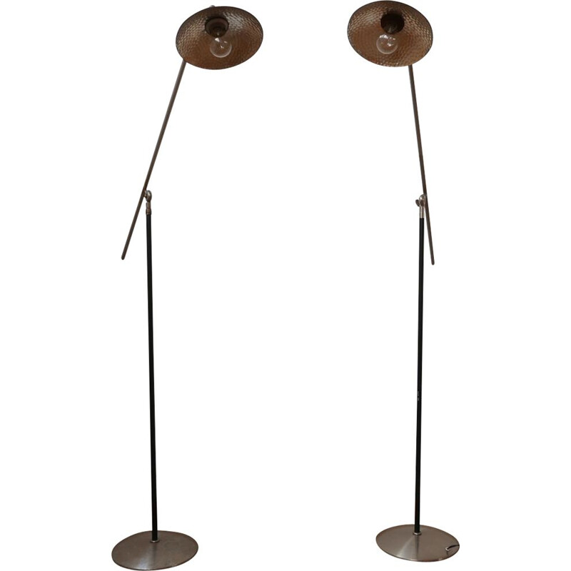 Pair of vintage Mercury Shade Metal Adjustable Floor Lamps, England 1960s