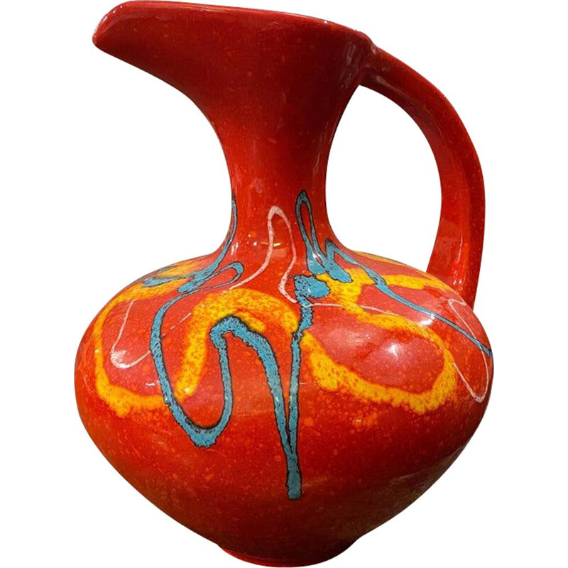 Vintage Modernist Huge Red Ceramic Jug by Bertoncello, Italian 1980s