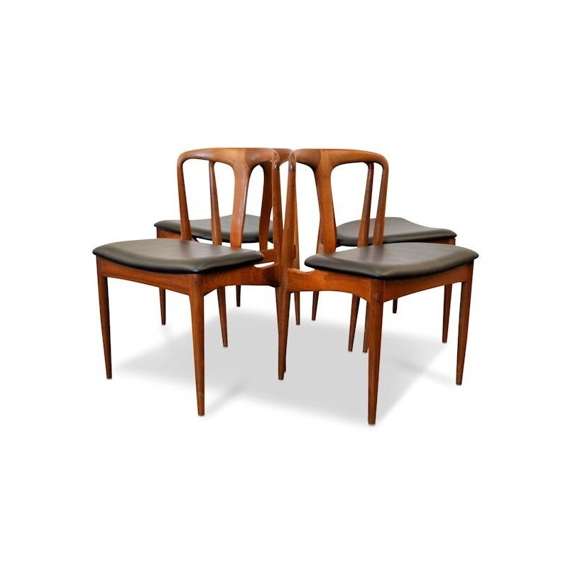 Set of 4 Scandinavian "Juliane" chairs in teak and black leatherette, Johannes ANDERSEN - 1960s