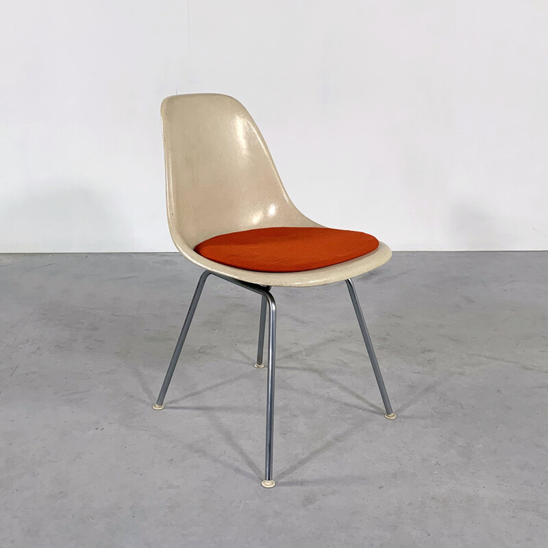 Vintage DSX Side Chair with red cushion by Charles & Ray Eames for Herman Miller 1960s