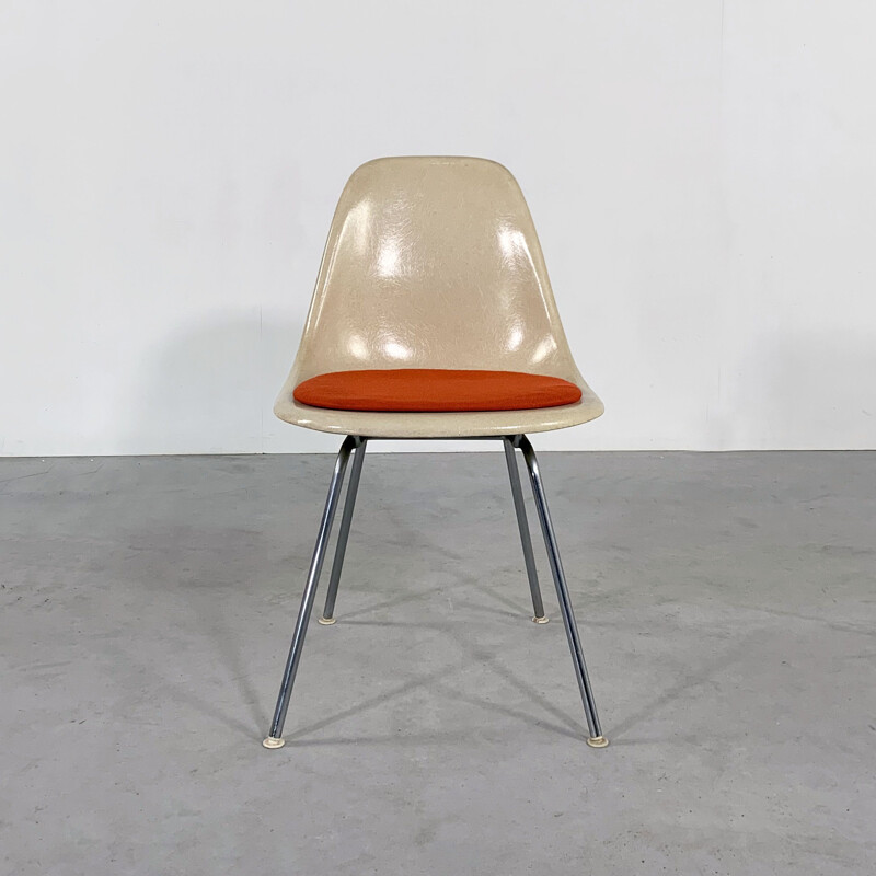 Vintage DSX Side Chair with red cushion by Charles & Ray Eames for Herman Miller 1960s