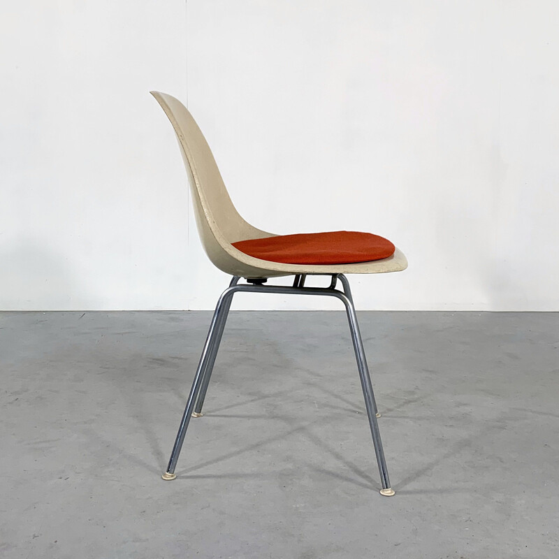 Vintage DSX Side Chair with red cushion by Charles & Ray Eames for Herman Miller 1960s