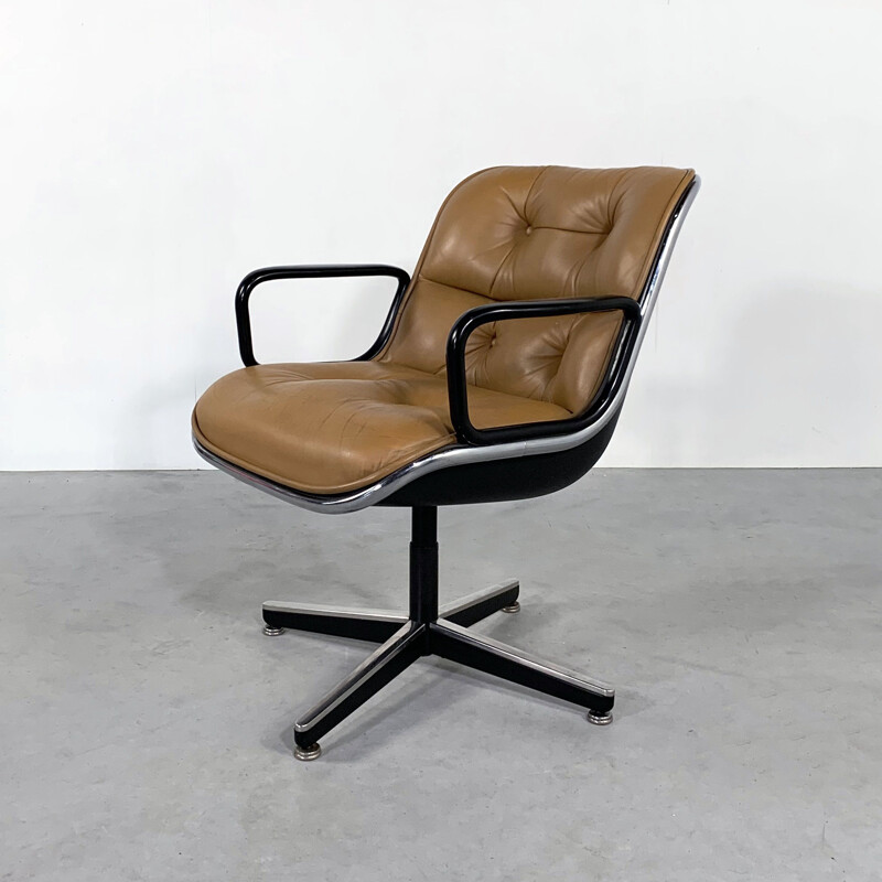 Vintage Camel Leather Office Chair by Charles Pollock for Knoll 1970s