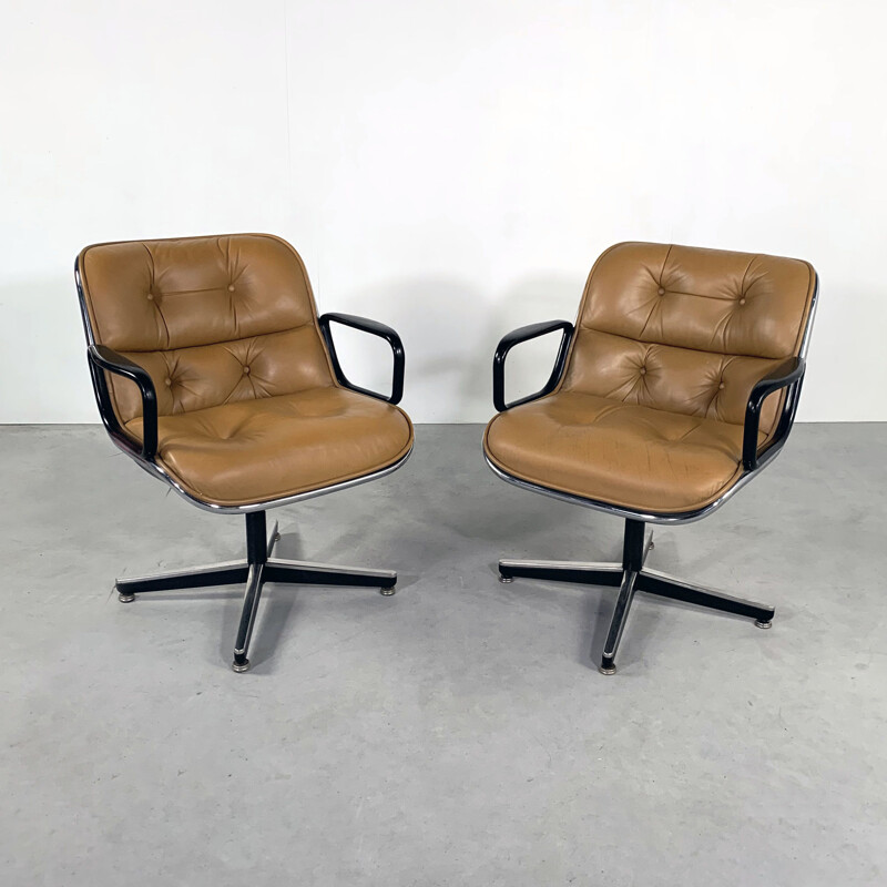 Vintage Camel Leather Office Chair by Charles Pollock for Knoll 1970s