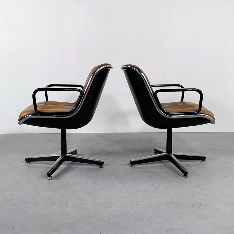 Vintage Camel Leather Office Chair by Charles Pollock for Knoll 1970s