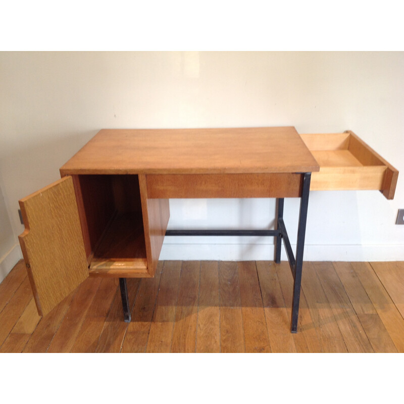 Desk in metal and oakwood, Jacques HITIER - 1950s