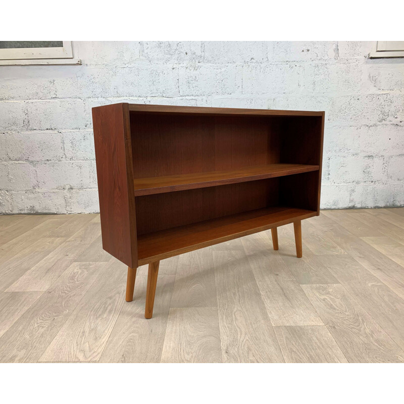 Vintage horizontal teak bookcase, Scandinavian 1960s