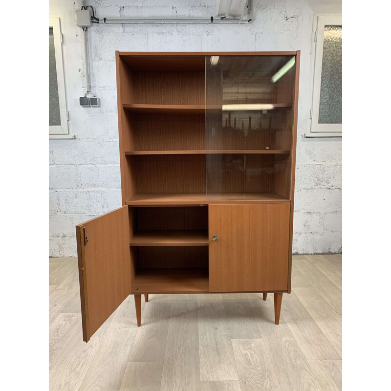 Vintage wooden bookcase with glass, Scandinavian 1970s