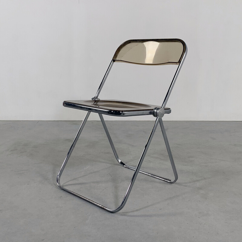 Vintage Smoke Plia folding chair by Giancarlo Piretti for Castelli 1960s