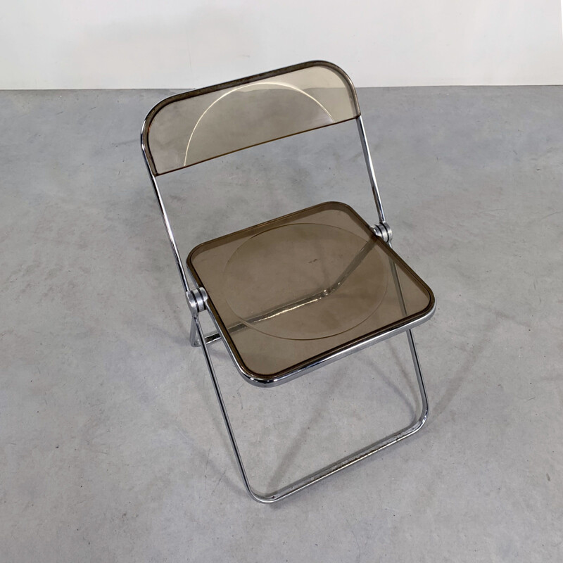 Vintage Smoke Plia folding chair by Giancarlo Piretti for Castelli 1960s