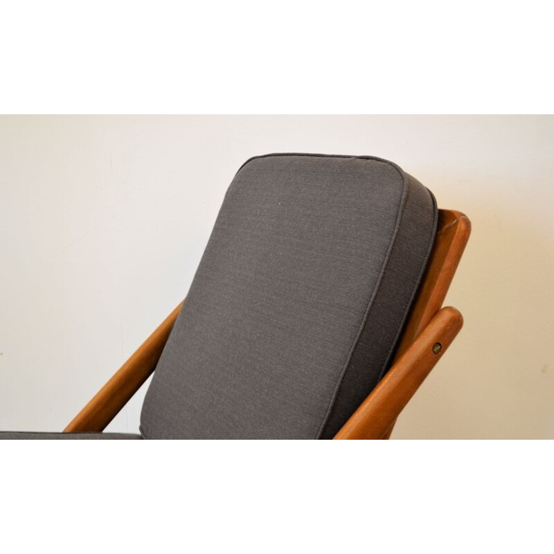 Pair of Jutex "Scissors" lounge chairs in teak and dark grey fabric, Arne Hovmand OLSEN - 1960s