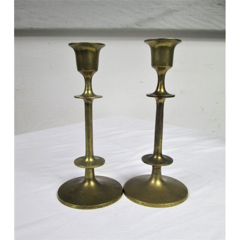Paire de chandeliers vintage en laiton, 1970
