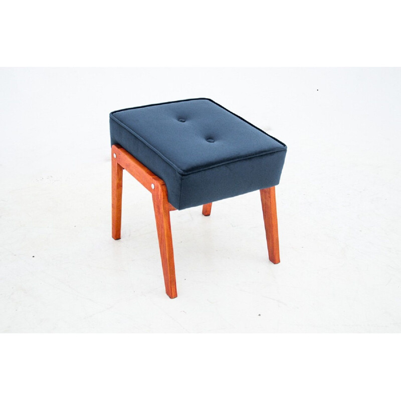 Vintage walnut Blue Footrest, Poland 1960s