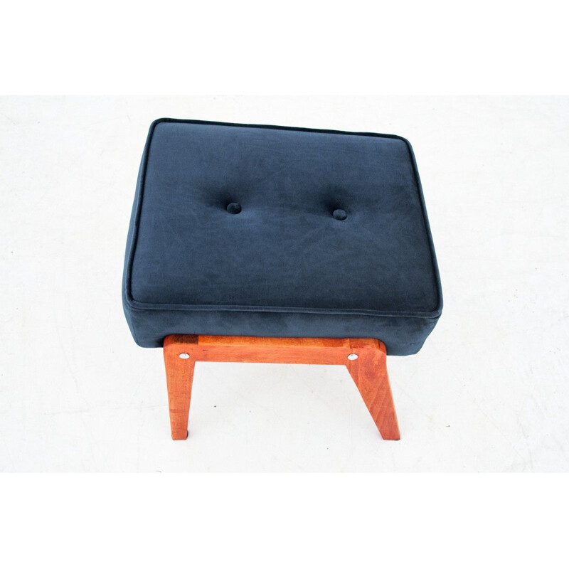 Vintage walnut Blue Footrest, Poland 1960s