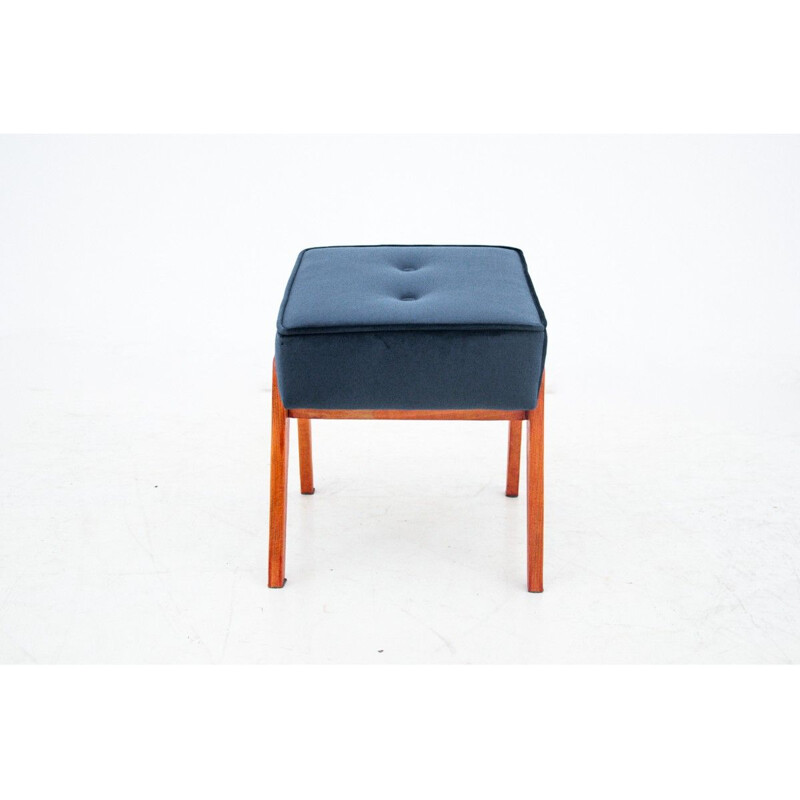 Vintage walnut Blue Footrest, Poland 1960s