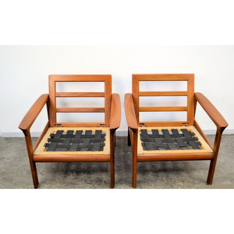 Pair of Scandinavian Komfort lounge chairs in teak, Sven ELLEKAER - 1960s