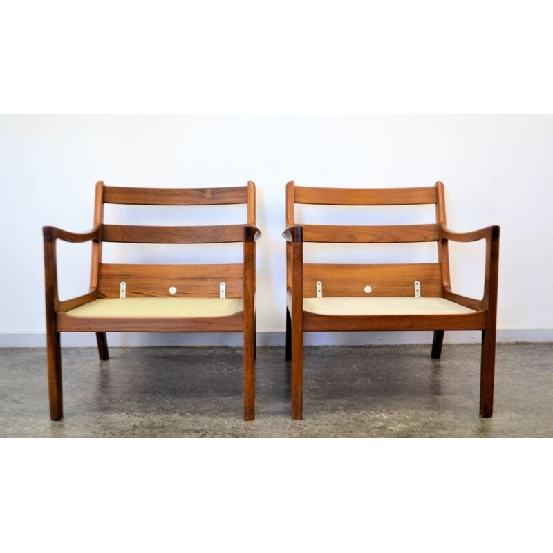 Pair of Cado easy chairs in solid teak and black leather, Ole WANSCHER - 1960s