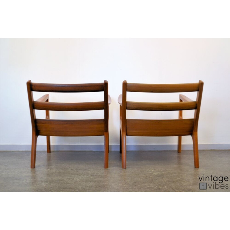 Pair of Cado easy chairs in solid teak and black leather, Ole WANSCHER - 1960s
