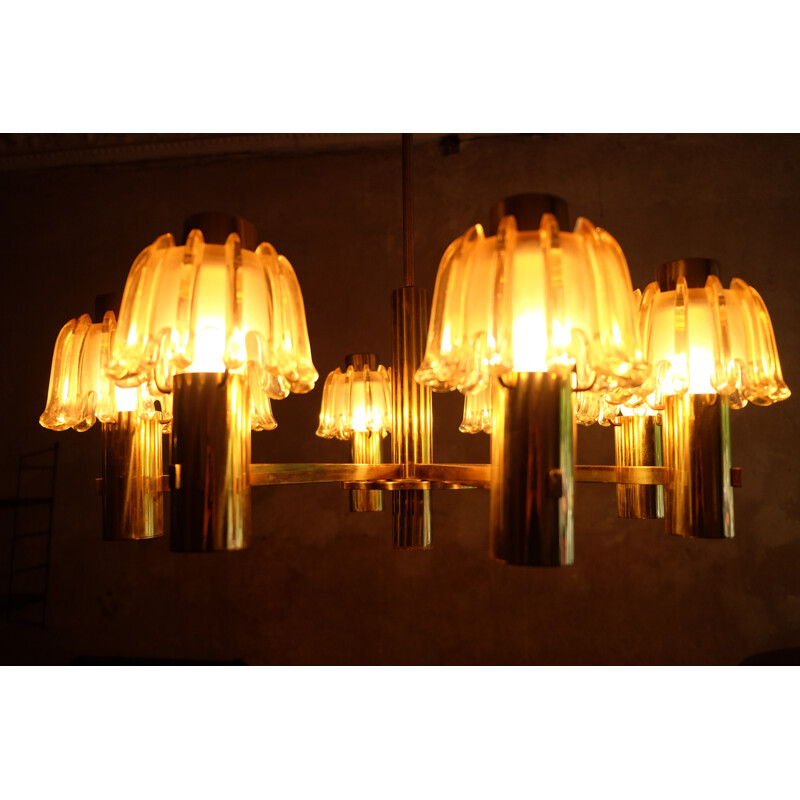 Vintage doria brass and frosted glass chandelier, 1960