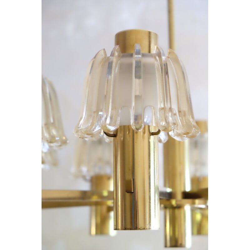 Vintage doria brass and frosted glass chandelier, 1960